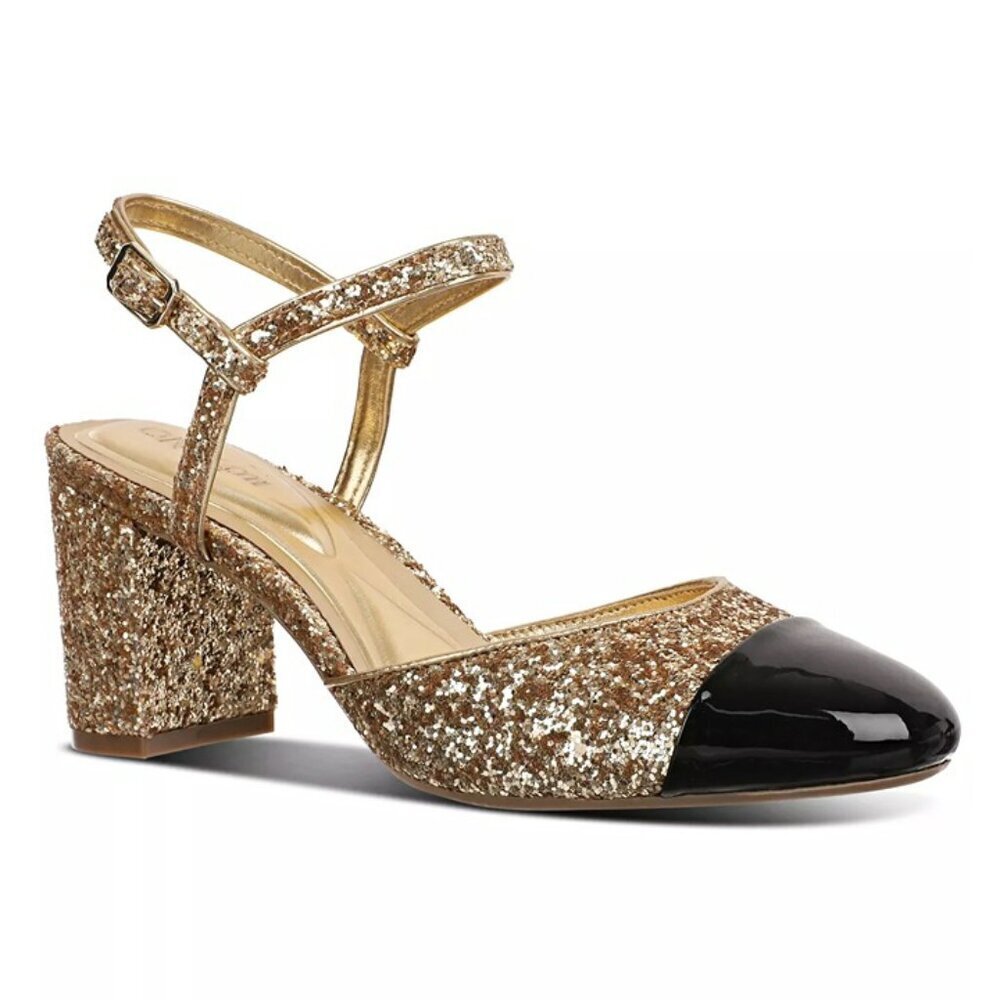 On 34th Women's Dotti Captoe Pumps Gold Glitter / Black Patent Size 8 (MSRP $70)
